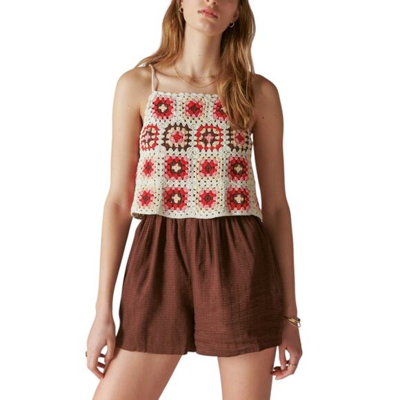 NWT Lucky Brand Women's Crochet Spaghetti Straps Elastic Waist Romper - Picture 1 of 6